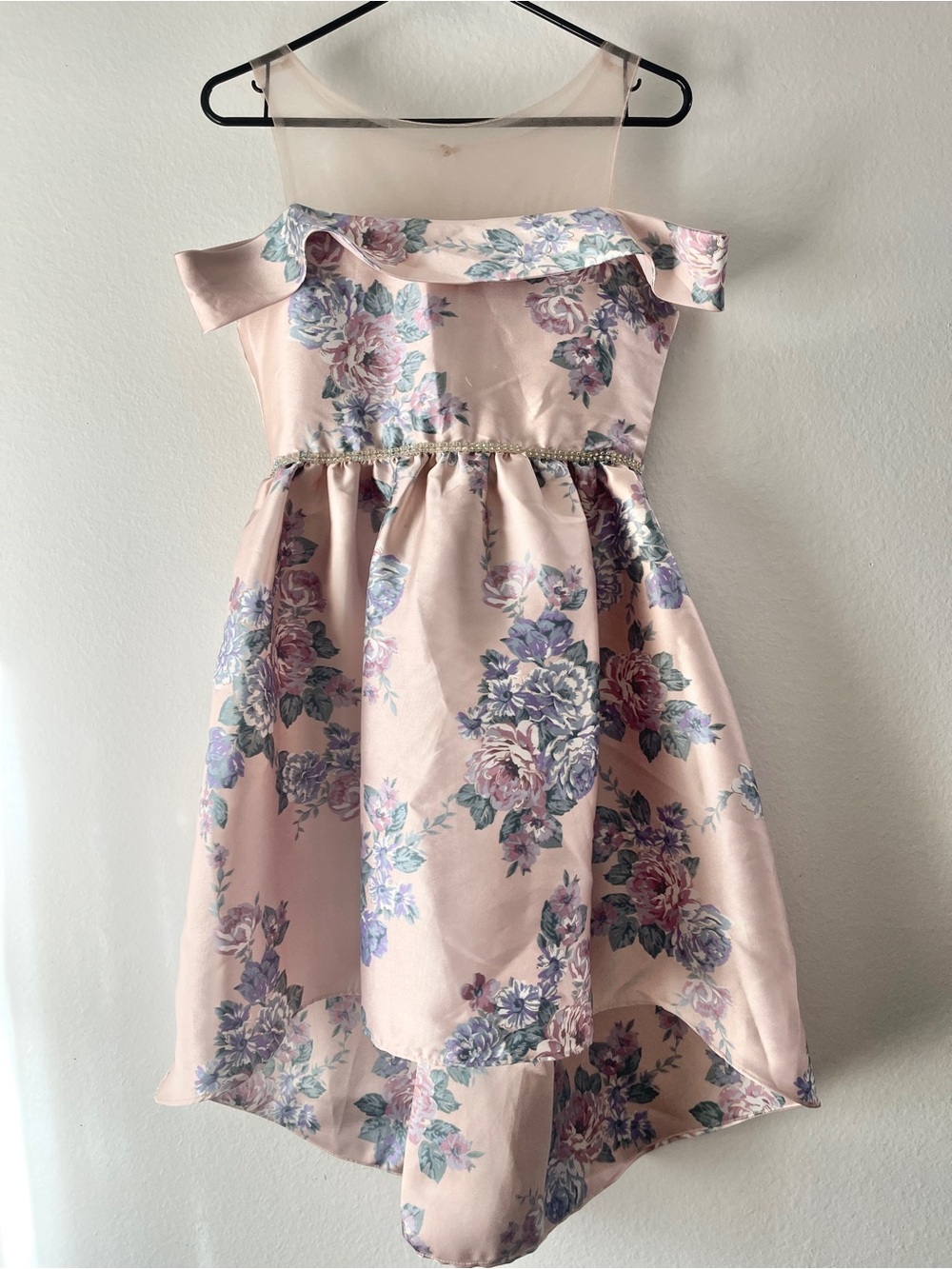 Sweet Heart Rose Pink Floral Off-Shoulder High-Low Dress
